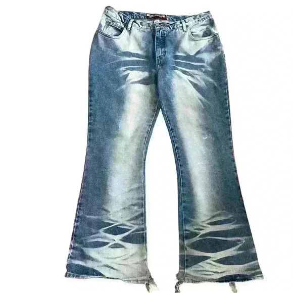 No Excuses Blue Distressed Whitewash Flared & Frayed Wide Leg Junior’s Size 15 - Picture 1 of 16